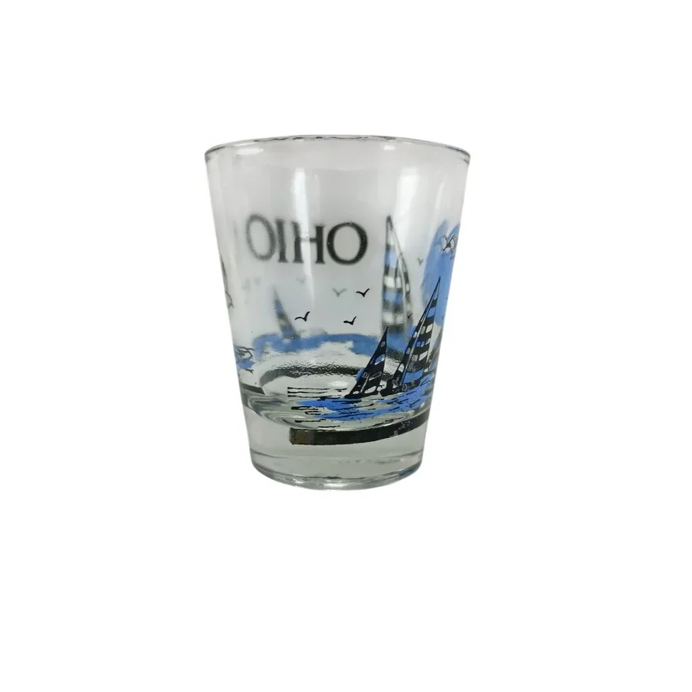 OHIO Sailboat Scene On Shot Glass Vintage